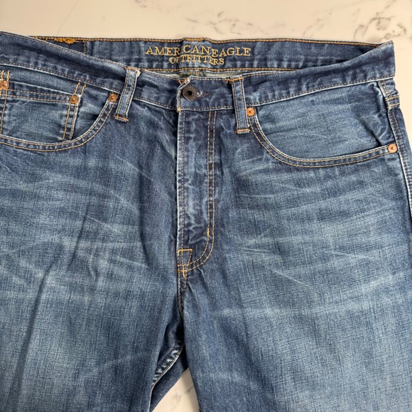 American Eagle Mens Y2K Relaxed Straight Jeans Blue Denim Normcore W36 L33 - Picture 6 of 11